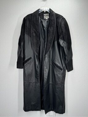 Vintage G-III Global Identity Black Genuine Leather Long Trench Coat Small